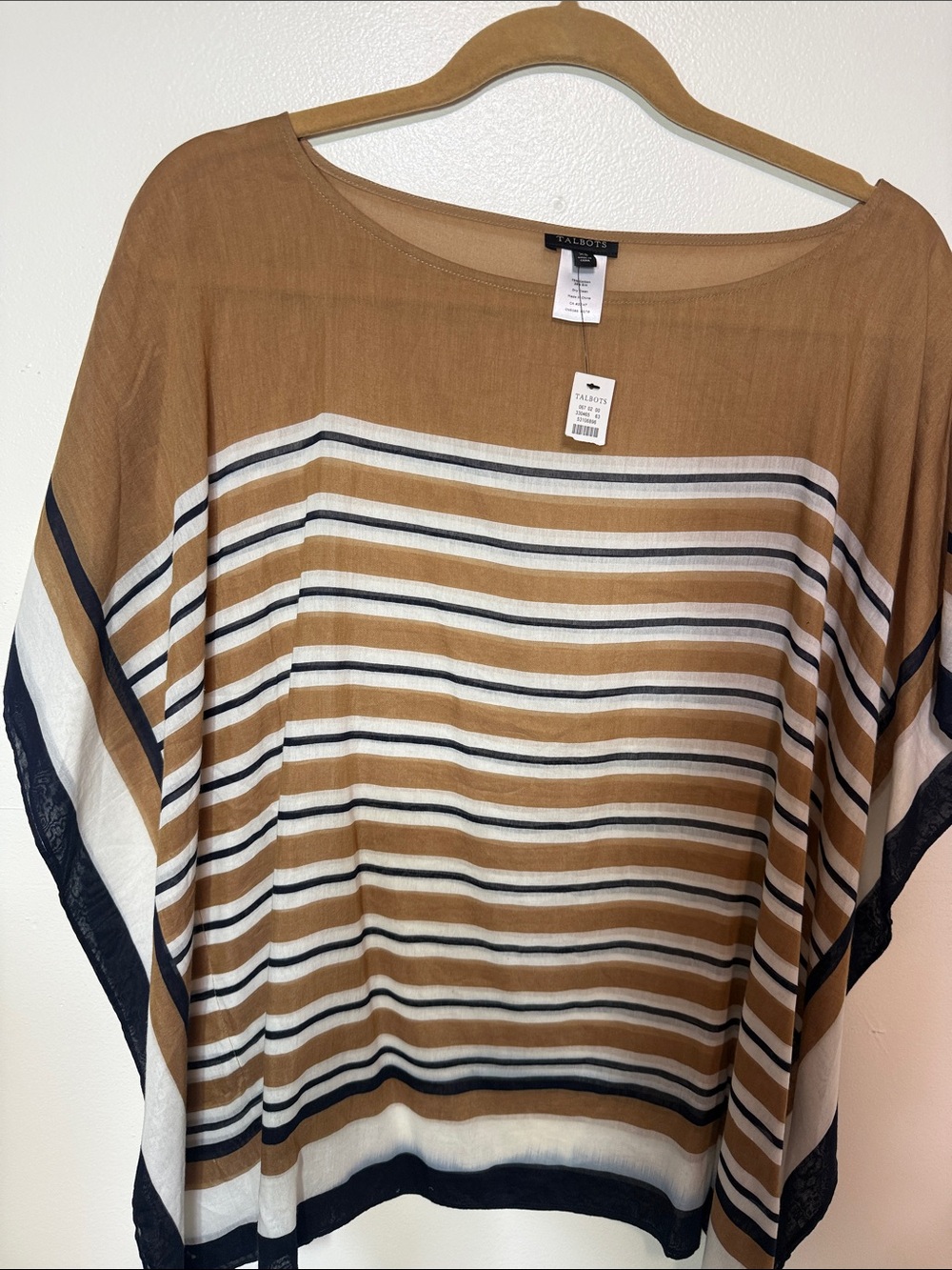 Talbots Striped Tan, White & Navy Lightweight Tunic NWT
